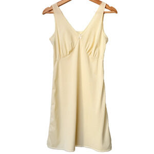 VTG Opalaire Full Slip Dress Lingerie Pale Butter Yellow Lace Trim Nylon USA 34